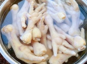 焯好水的凤爪立即放人冰水中过凉