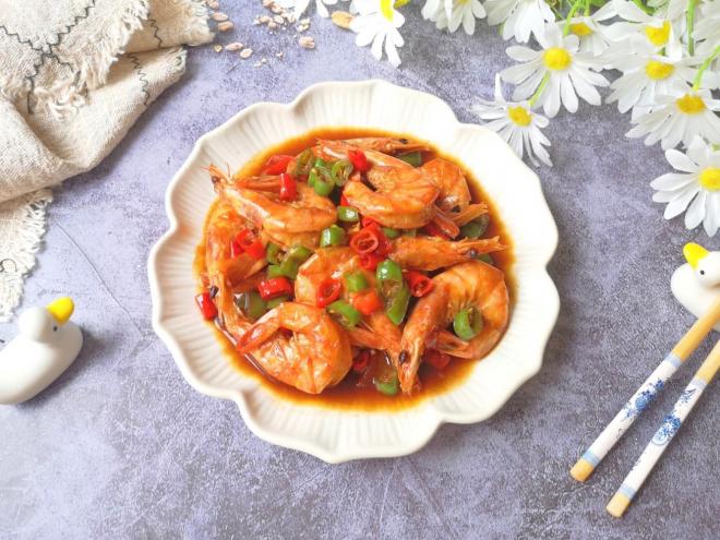 双椒葱油虾