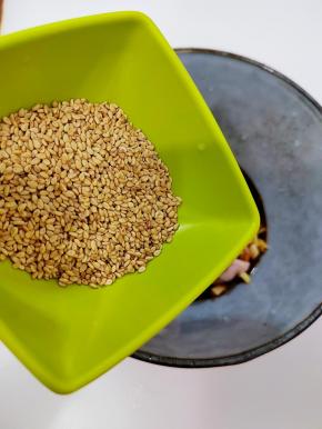 加入白芝麻拌均匀腌制10分钟即可