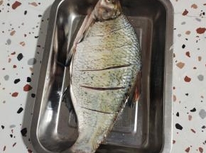 鱼处理干净，两面划几刀，方便入味儿！