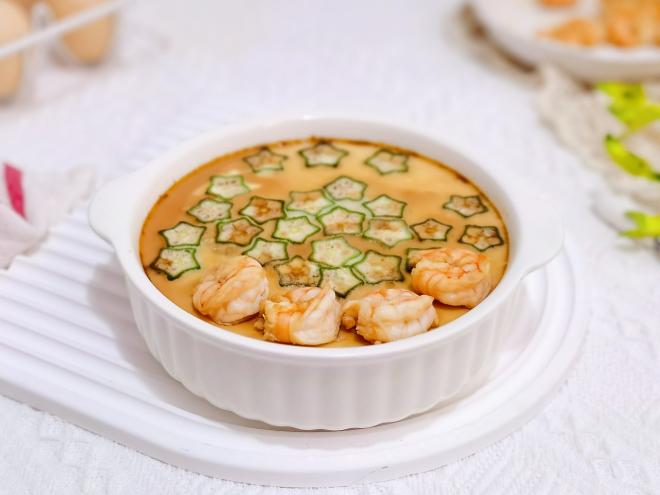 秋葵虾仁豆腐蒸蛋