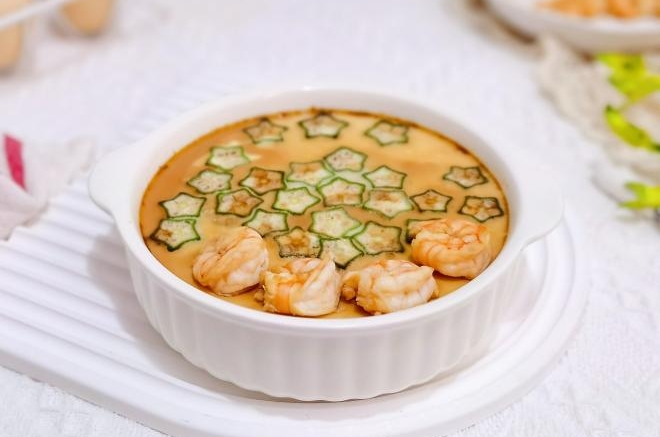 秋葵虾仁豆腐蒸蛋