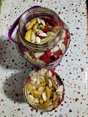 再加入适量的凉开水，没过所有的食材！(有条件的也可以用矿泉水来腌制，味道更好哦！)