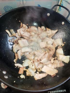 锅烧热，放入猪肉煸炒至变色，微焦！把多余的油倒出来！