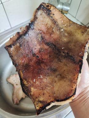 烙好是这个样子的，也可以用电烙铁来烙残留的猪毛！