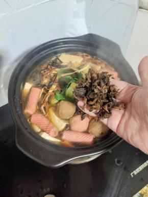 放入一把提前泡发好的干酸菜！