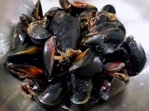 在市场买到新鲜的海虹准备美味鲜起来