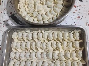 我家人口多，包了两大盘饺子！