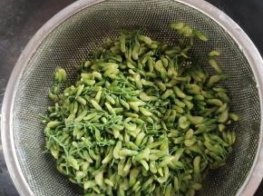 捞出控干水分，放在冷水中投凉，挤干水分备用！
