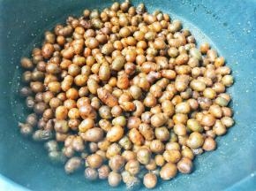 锅中热油，放入山药豆炒干水分，