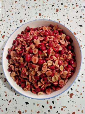 依次处理好所有的红叶李！我这里有6斤红叶李，去核花了两个小时的时间！