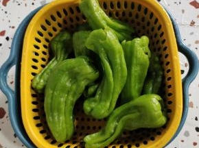 选择薄皮青椒，去蒂去籽，清洗干净控干水分备用！(这种辣椒皮薄肉嫩，口感比较好！喜欢吃辣一点的朋友可以用螺丝椒！)
