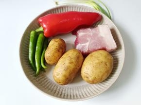 准备好土豆，青红椒，猪肉。