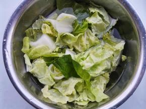 白菜盐水浸泡洗净撕小块，