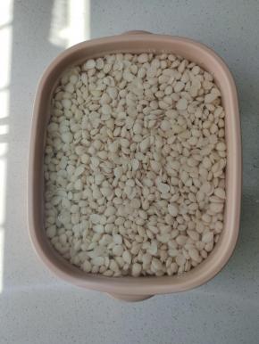 依次把所有的杏仁都蜕皮了，再放入适量的清水浸泡三四天，每天都要换水五六次！