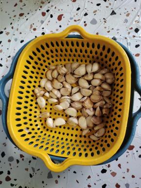 蒜瓣底部切掉，掰成一瓣一瓣的，清洗干净控干水分备用！